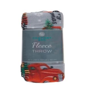 Comfort Bay Gray Fleece Throw with Red Truck Motif 50'x60"